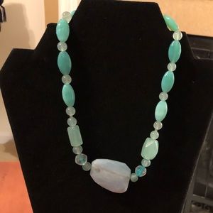 Mint green glass bead necklace; handmade